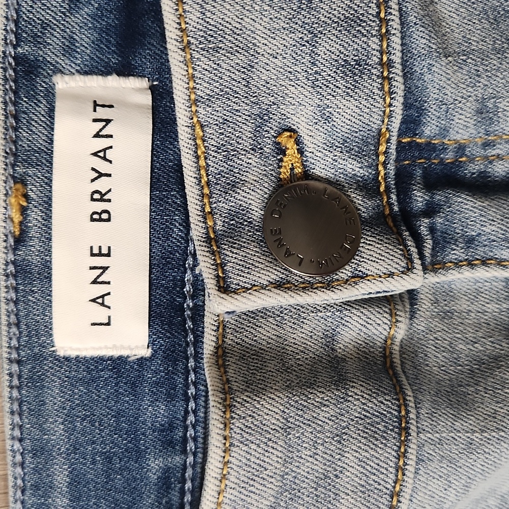 Lane Bryant Light Blue Jean Shorts with White Floral Embroidery - Picture 6 of 10